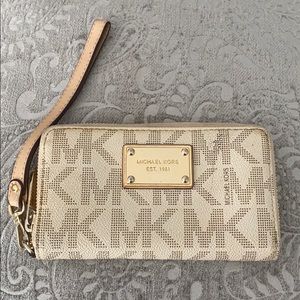 Michael Kors small white signature wristlet